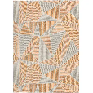 Photo of Orange Gray And Silver Geometric Washable Indoor Outdoor Area Rug