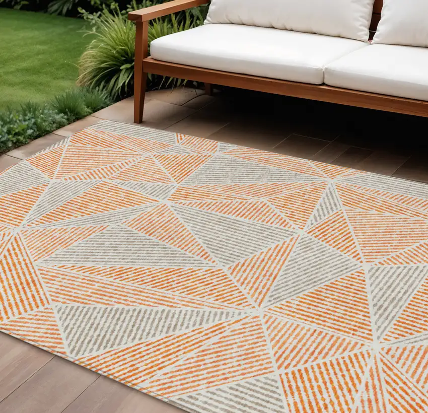 Orange Gray And Silver Geometric Washable Indoor Outdoor Area Rug Photo 1