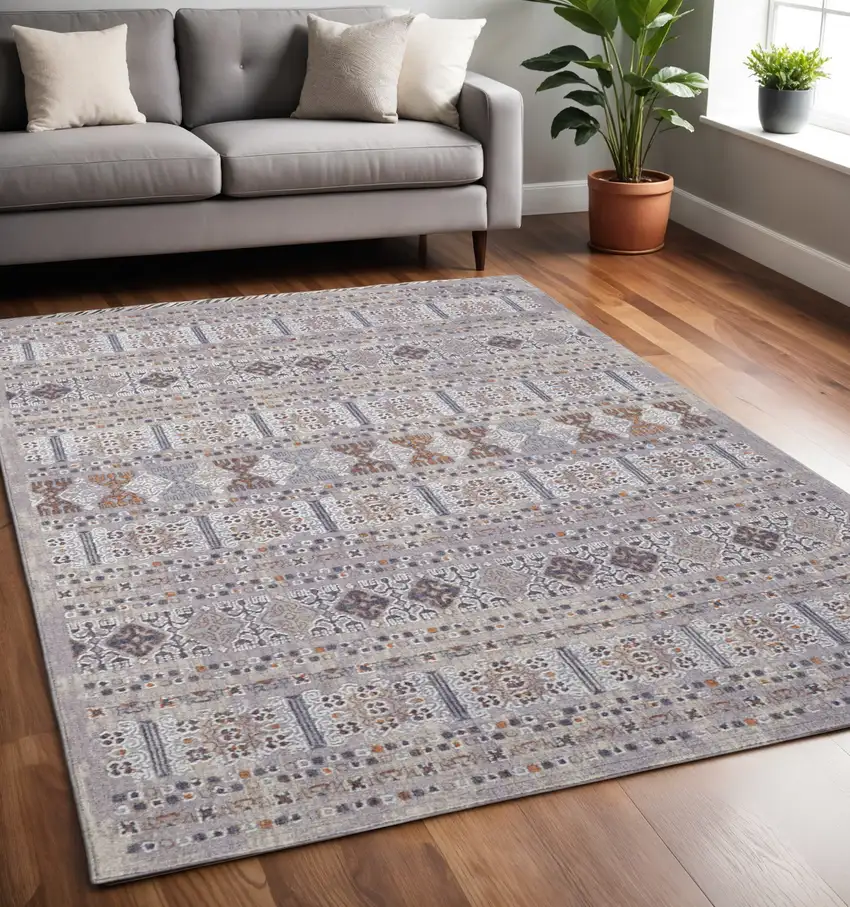 Gray and White Geometric Power Loom Distressed Area Rug Photo 1