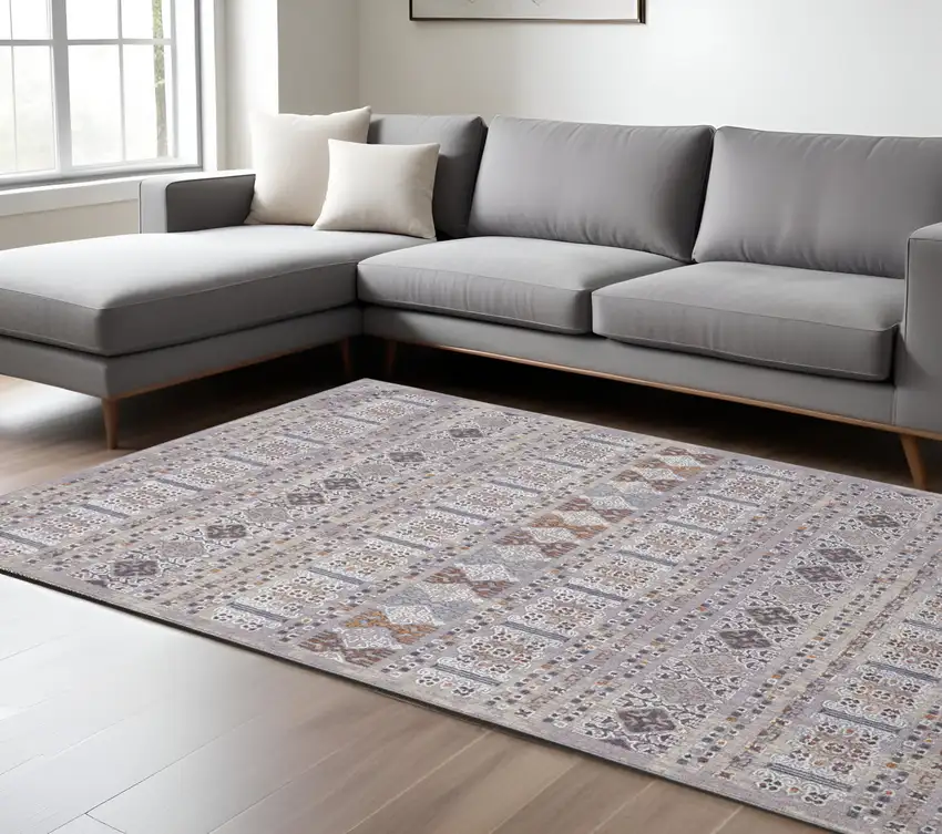 Gray and White Geometric Power Loom Distressed Area Rug Photo 1