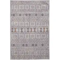 Photo of Orange Gray And White Geometric Power Loom Distressed Stain Resistant Area Rug