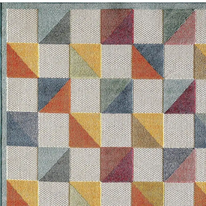 Orange And Ivory Geometric Stain Resistant Indoor Outdoor Area Rug Photo 4