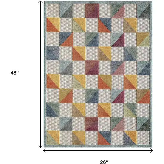 Orange And Ivory Geometric Stain Resistant Indoor Outdoor Area Rug Photo 8