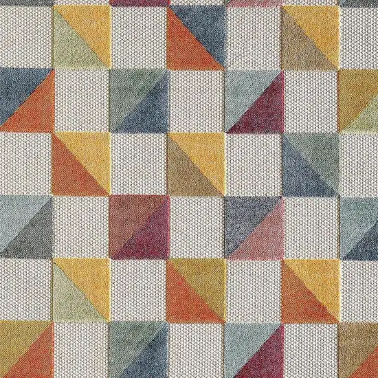 Ivory Geometric Stain Resistant Indoor Outdoor Area Rug Photo 4