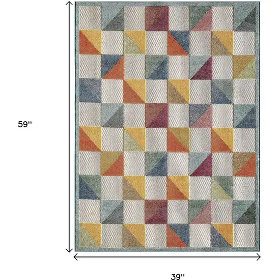 Ivory Geometric Stain Resistant Indoor Outdoor Area Rug Photo 3