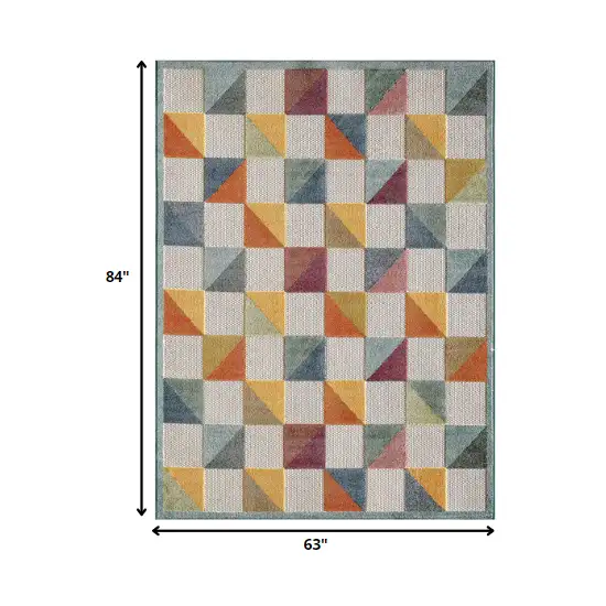 Orange And Ivory Geometric Stain Resistant Indoor Outdoor Area Rug Photo 8