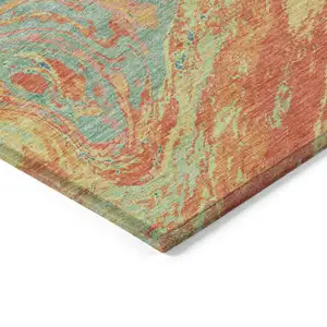 Photo of Orange Green And Beige Abstract Washable Indoor Outdoor Area Rug