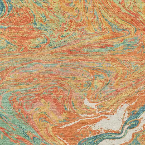 Orange Green And Beige Abstract Washable Indoor Outdoor Area Rug Photo 6
