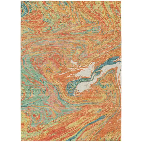 Orange Green And Beige Abstract Washable Indoor Outdoor Area Rug Photo 2