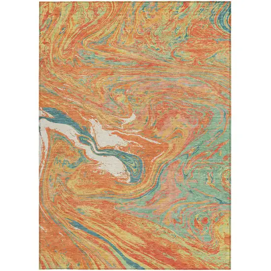 Orange Green And Beige Abstract Washable Indoor Outdoor Area Rug Photo 7