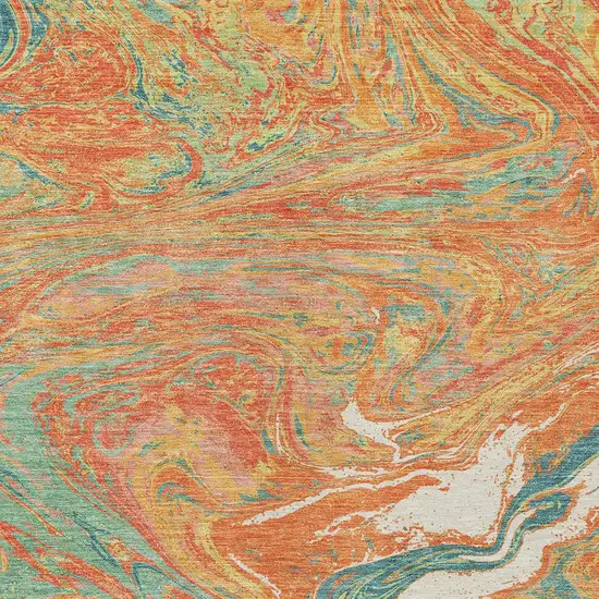 Orange Green And Beige Abstract Washable Indoor Outdoor Area Rug Photo 6