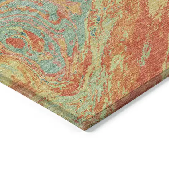 Orange Green And Beige Abstract Washable Indoor Outdoor Area Rug Photo 4