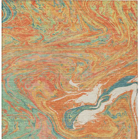Orange Green And Beige Abstract Washable Indoor Outdoor Area Rug Photo 7