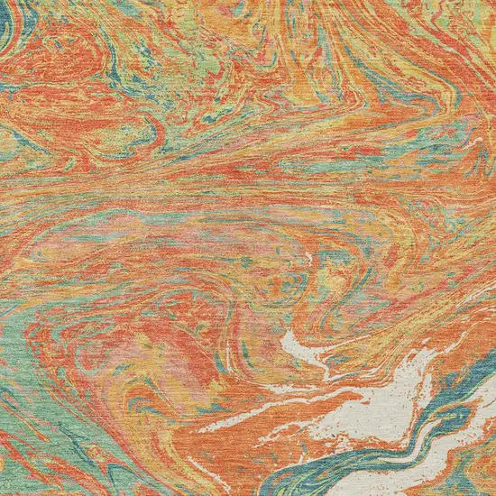 Orange Green And Beige Abstract Washable Indoor Outdoor Area Rug Photo 6