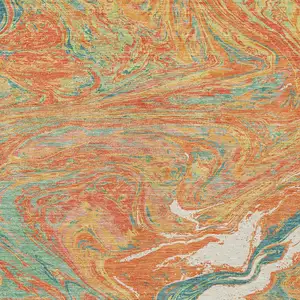 Photo of Orange Green And Beige Abstract Washable Indoor Outdoor Area Rug