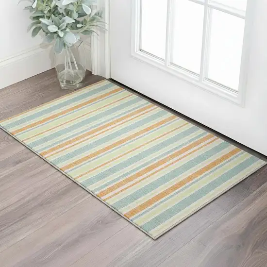 Orange Green And Blue Striped Washable Area Rug With UV Protection Photo 2
