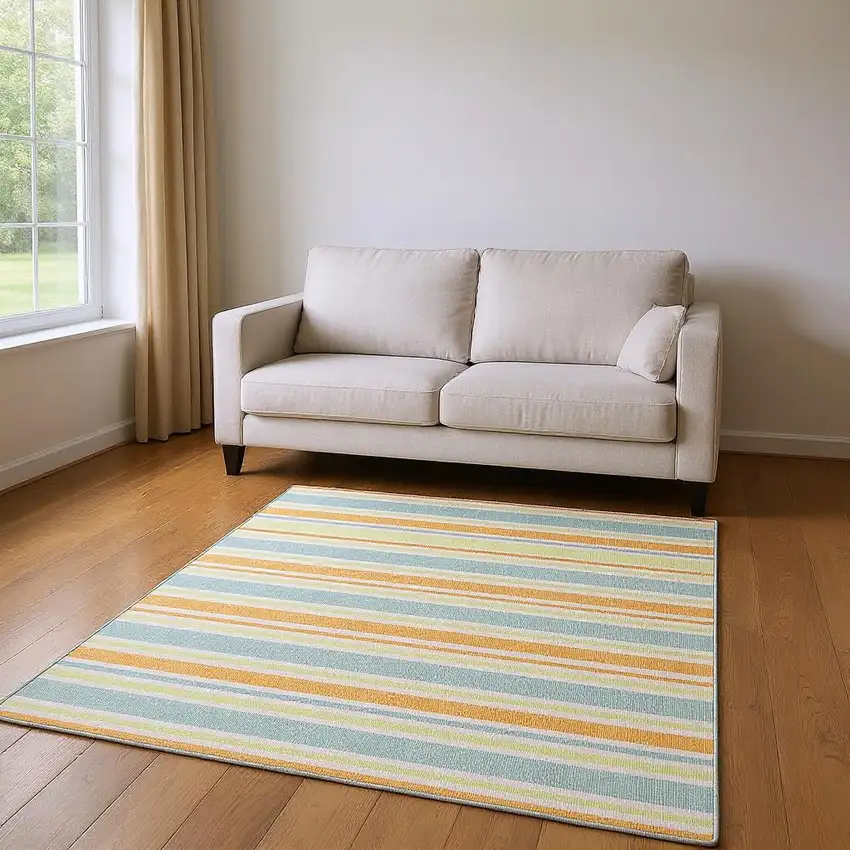 Orange Green And Blue Striped Washable Area Rug With UV Protection Photo 2