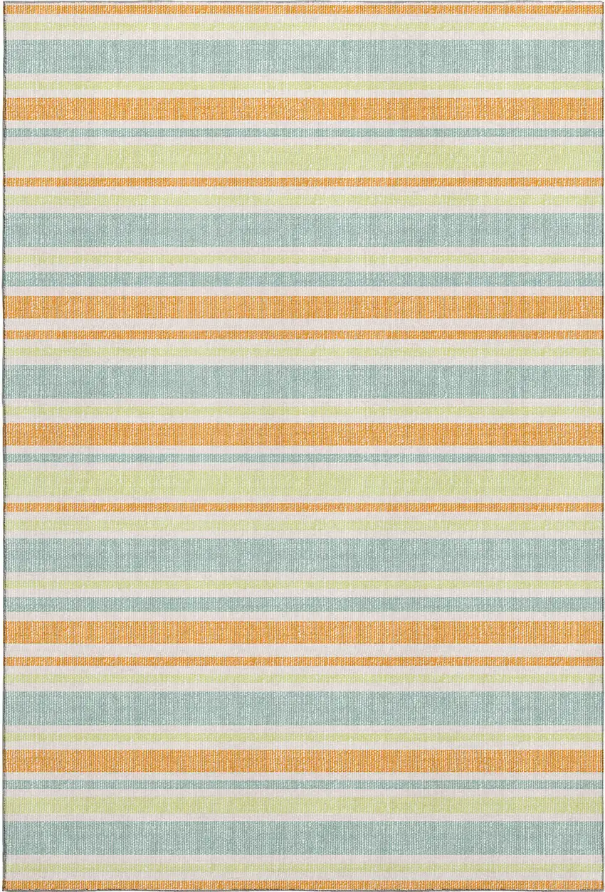 Orange Green And Blue Striped Washable Area Rug With UV Protection Photo 1