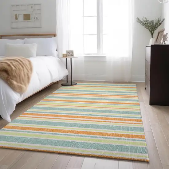 Orange Green And Blue Striped Washable Area Rug With UV Protection Photo 5