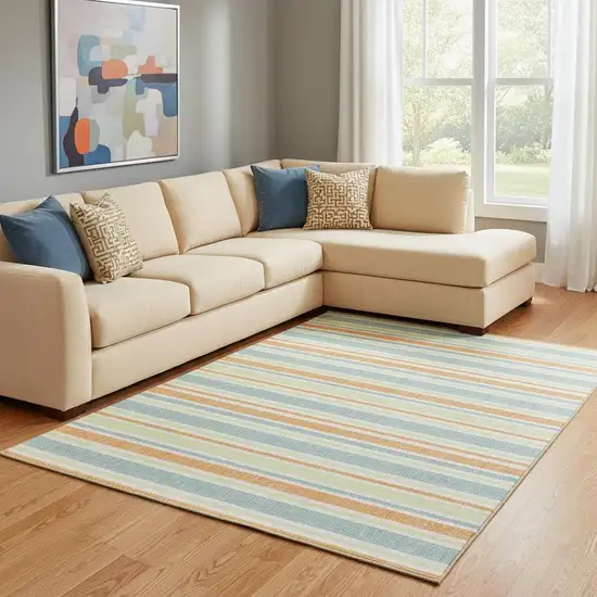 Orange Green And Blue Striped Washable Area Rug With UV Protection Photo 3