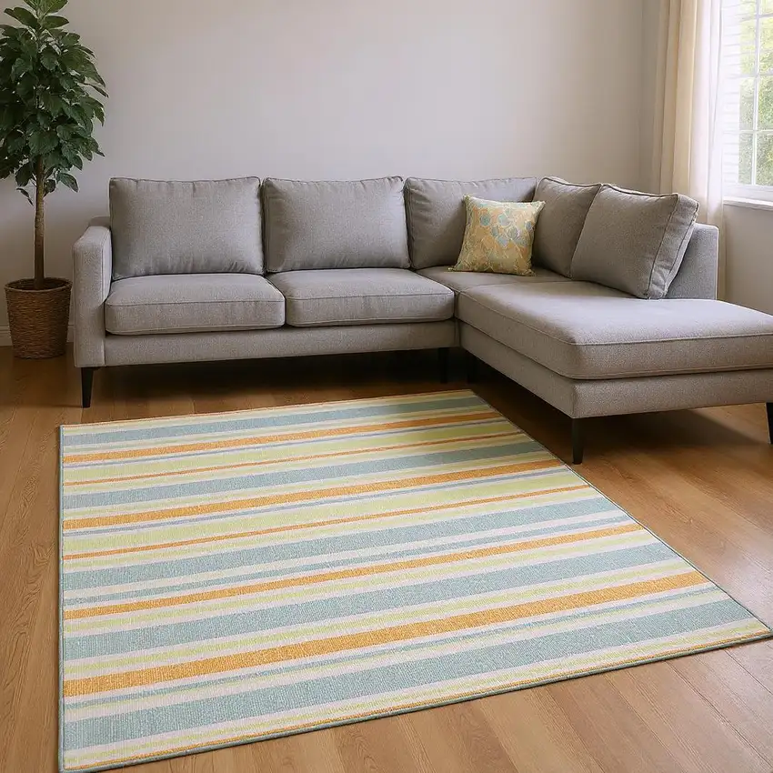 Orange Green And Blue Striped Washable Area Rug With UV Protection Photo 2