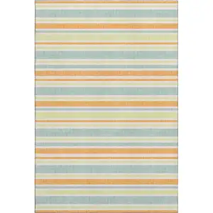 Photo of Orange Green And Blue Striped Washable Area Rug With UV Protection