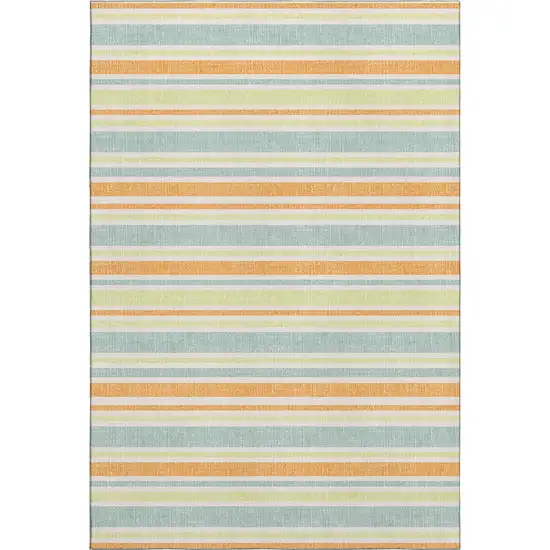 Orange Green And Blue Striped Washable Area Rug With UV Protection Photo 1