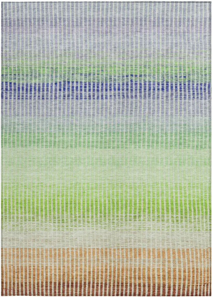 Orange Green And Blue Striped Washable Indoor Outdoor Area Rug Photo 4