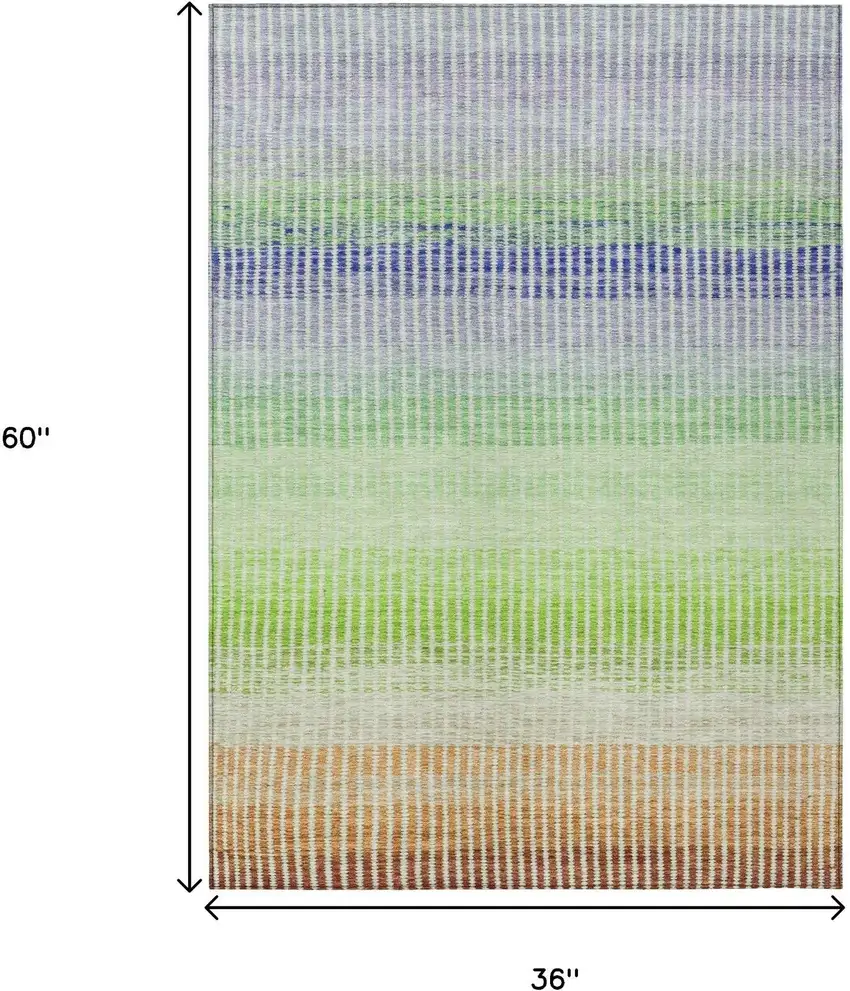 Orange Green And Blue Striped Washable Indoor Outdoor Area Rug Photo 3