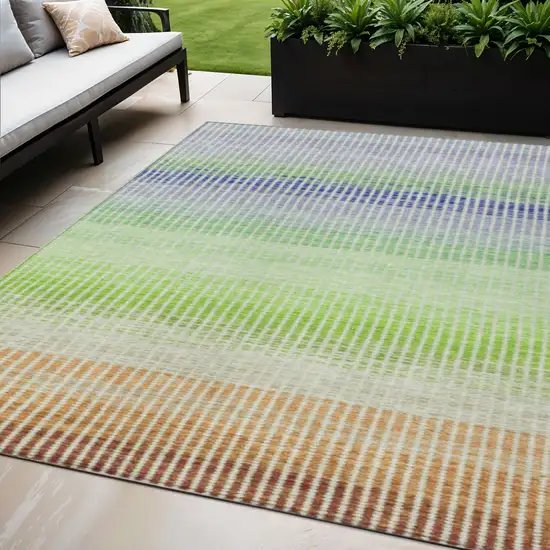 Orange Green And Blue Striped Washable Indoor Outdoor Area Rug Photo 1
