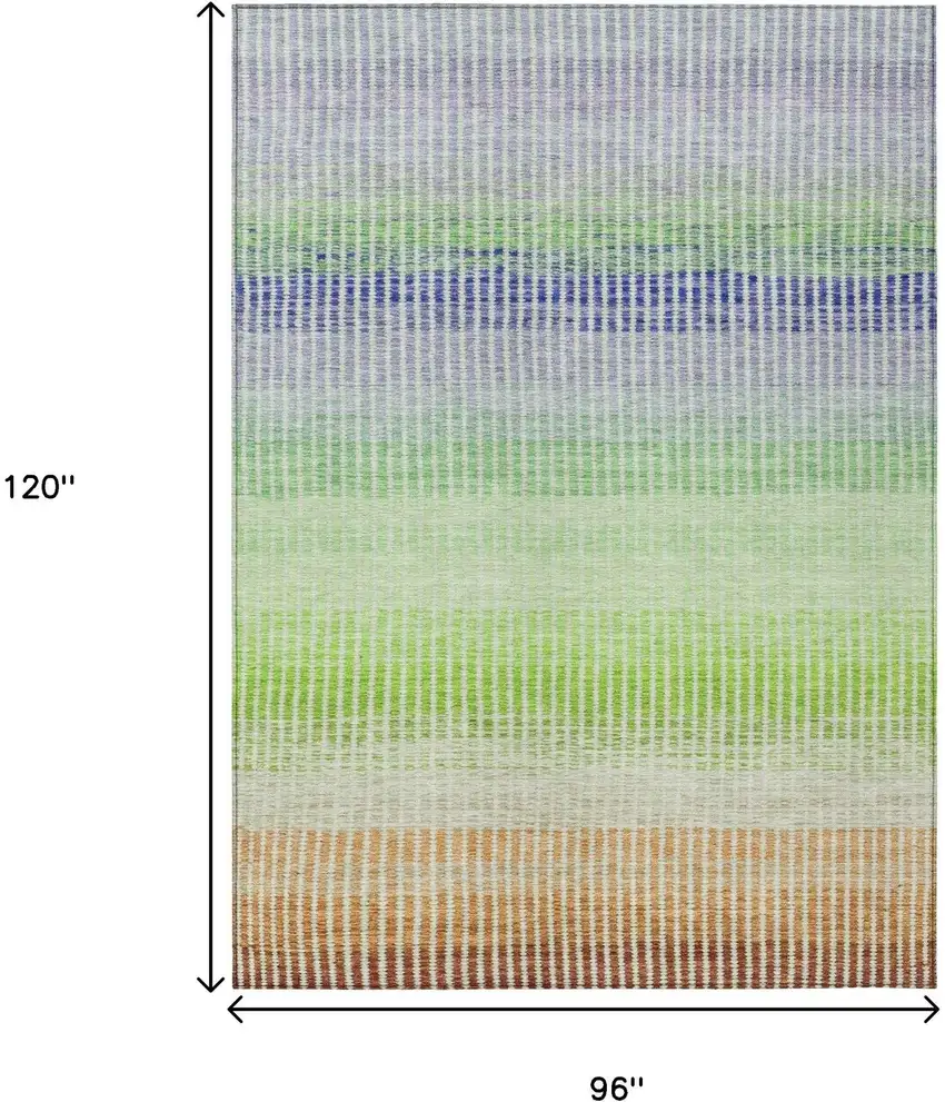 Orange Green And Blue Striped Washable Indoor Outdoor Area Rug Photo 3