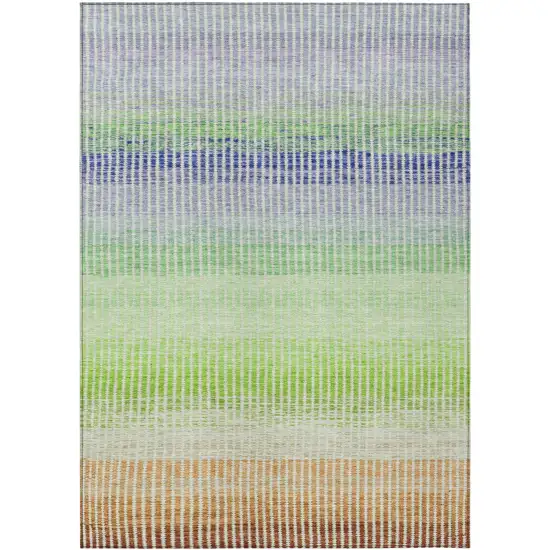Orange Green And Blue Striped Washable Indoor Outdoor Area Rug Photo 2