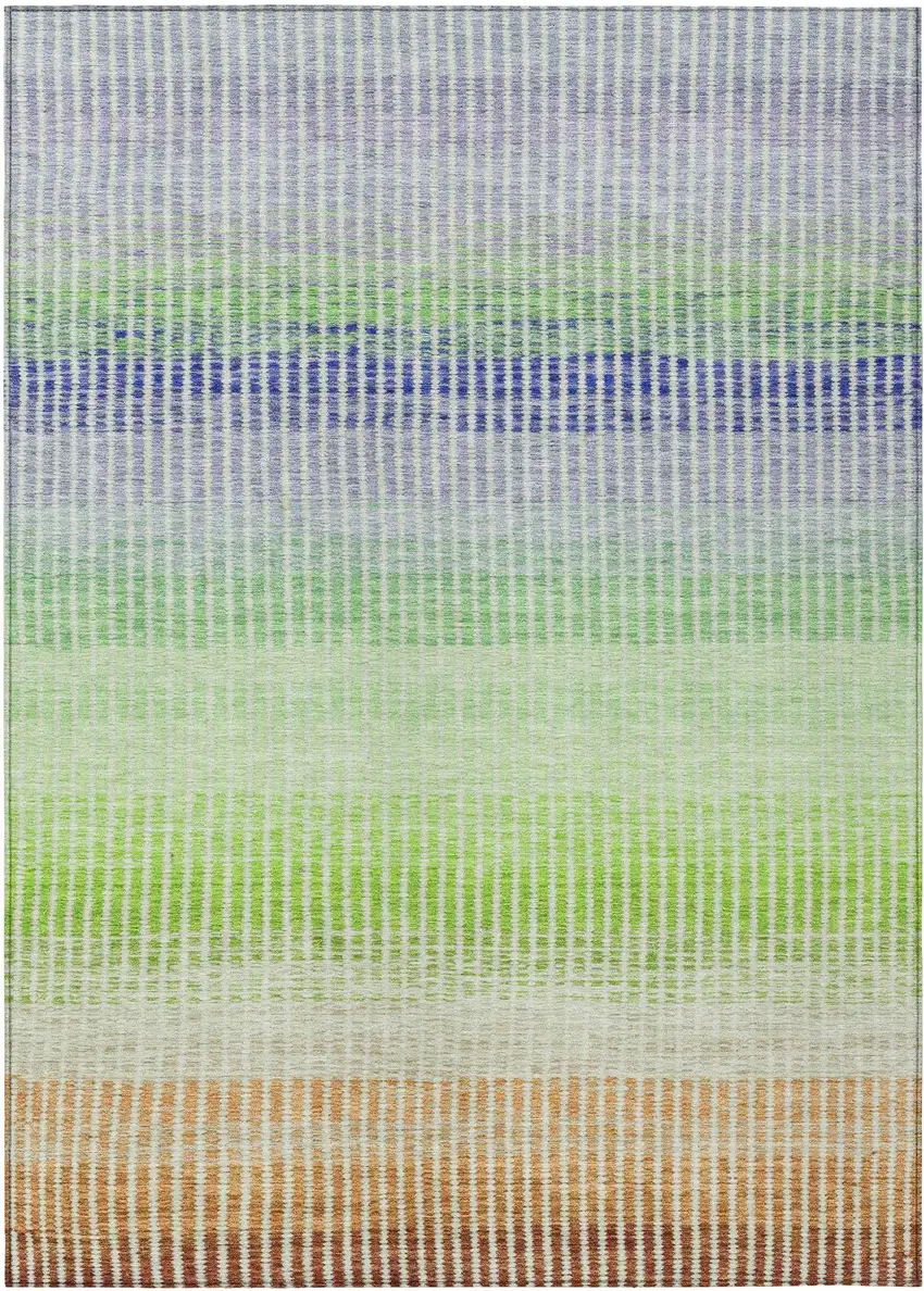 Orange Green And Blue Striped Washable Indoor Outdoor Area Rug Photo 2