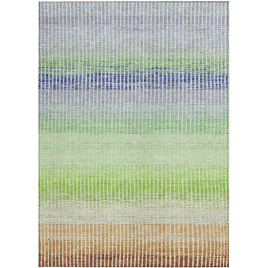 Orange Green And Blue Striped Washable Indoor Outdoor Area Rug Photo 4