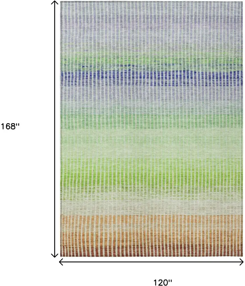 Orange Green And Blue Striped Washable Indoor Outdoor Area Rug Photo 3