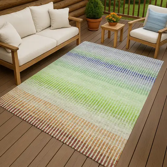 Orange Green And Blue Striped Washable Indoor Outdoor Area Rug Photo 9