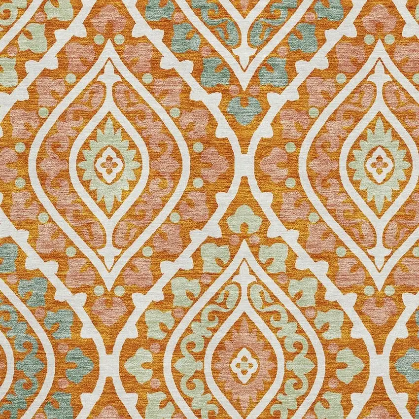 Orange Green And Ivory Diamond Washable Area Rug With UV Protection Photo 3