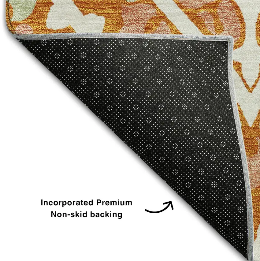 Orange Green And Ivory Diamond Washable Area Rug With UV Protection Photo 7