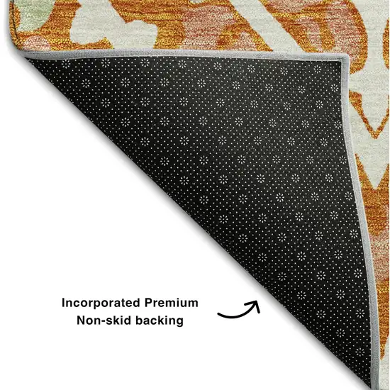 Orange Green And Ivory Diamond Washable Area Rug With UV Protection Photo 7