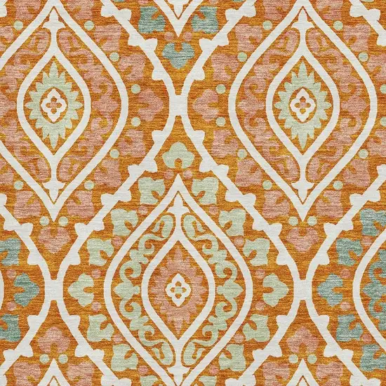 Orange Green And Ivory Diamond Washable Area Rug With UV Protection Photo 3