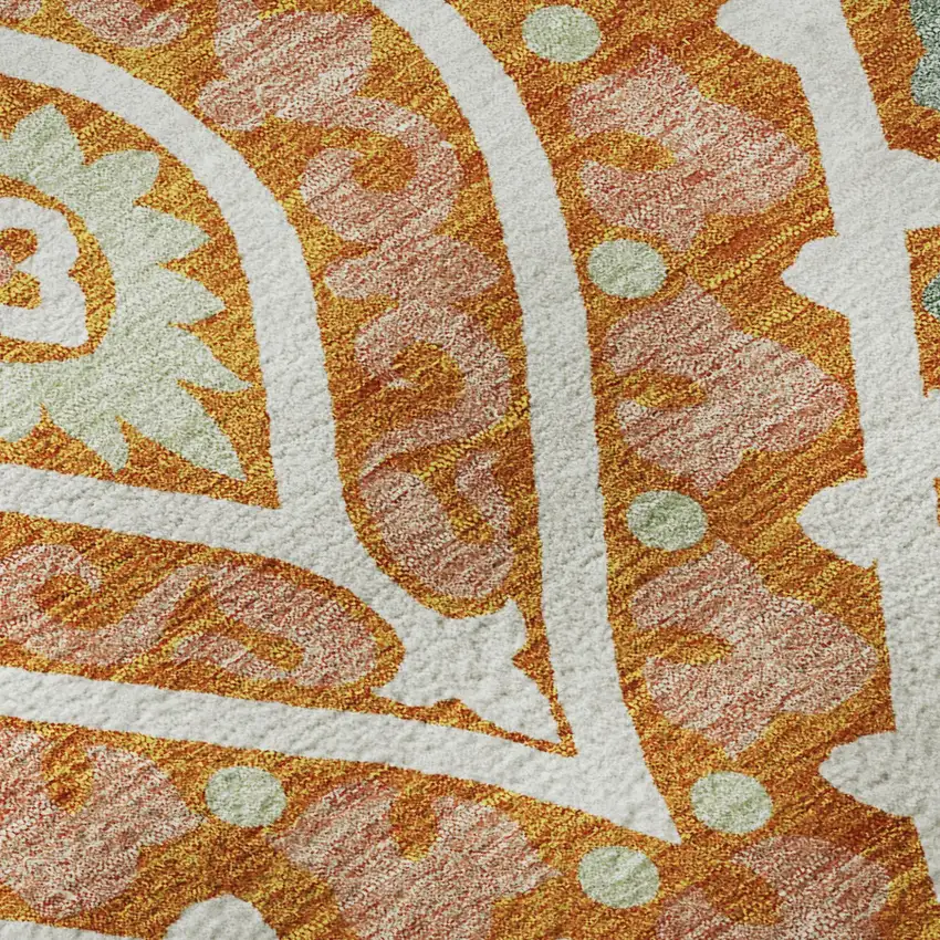 Orange Green And Ivory Diamond Washable Area Rug With UV Protection Photo 8