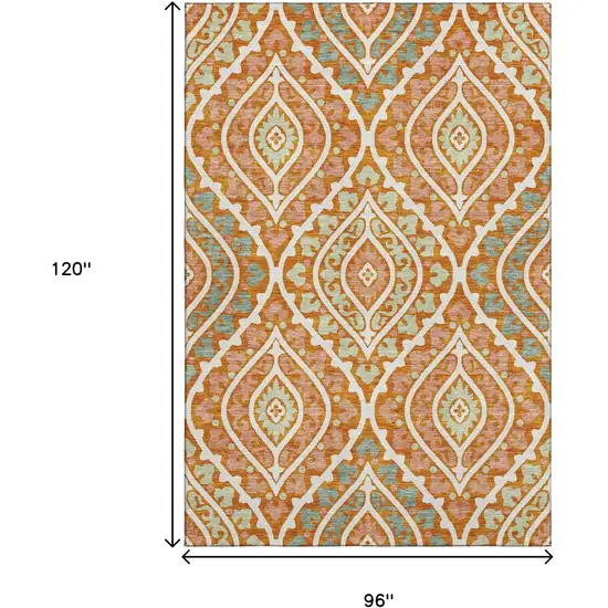 Orange Green And Ivory Diamond Washable Area Rug With UV Protection Photo 3