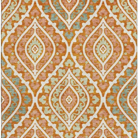 Orange Green And Ivory Diamond Washable Area Rug With UV Protection Photo 4