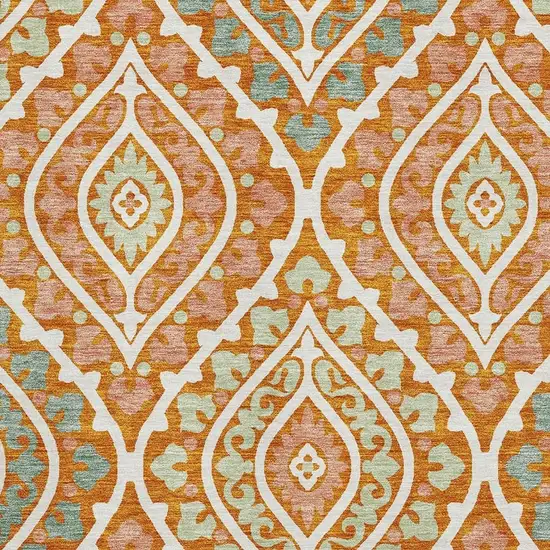 Orange Green And Ivory Diamond Washable Area Rug With UV Protection Photo 3