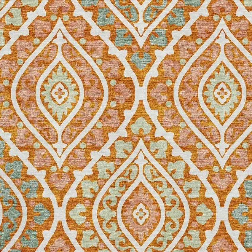 Orange Green And Ivory Diamond Washable Area Rug With UV Protection Photo 3