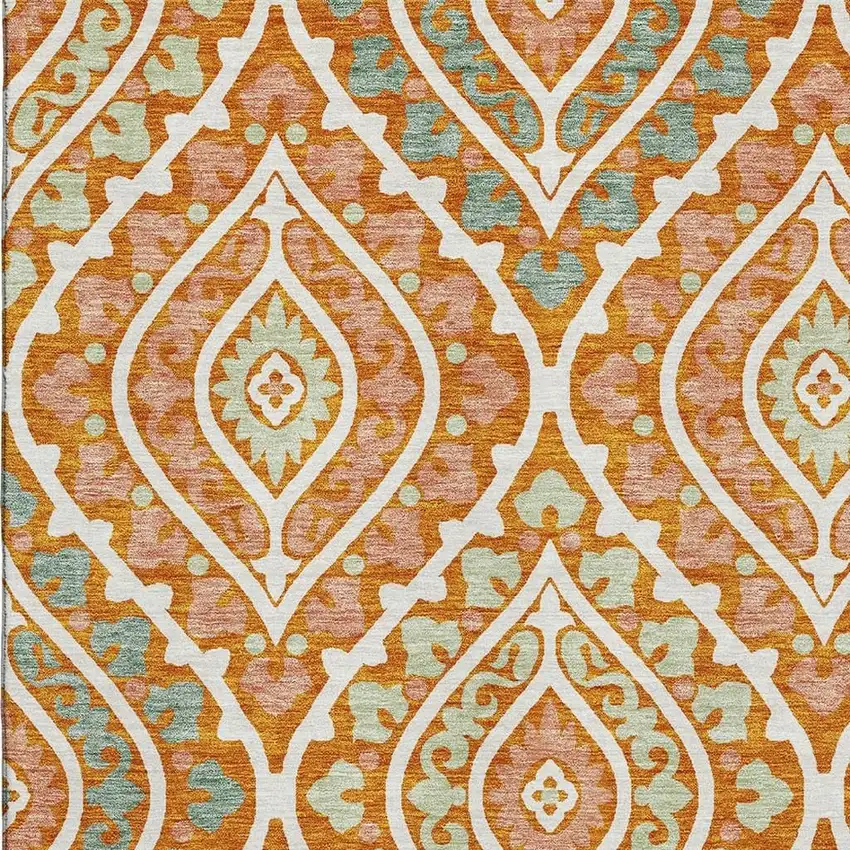 Orange Green And Ivory Diamond Washable Area Rug With UV Protection Photo 3