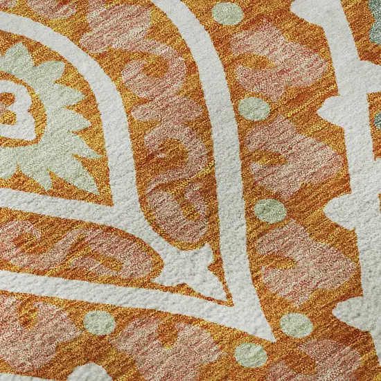 Orange Green And Ivory Diamond Washable Area Rug With UV Protection Photo 9