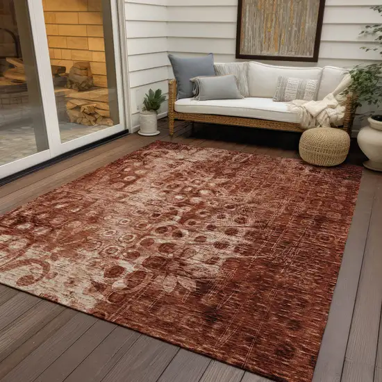 Orange Ikat Washable Indoor Outdoor Area Rug Photo 9