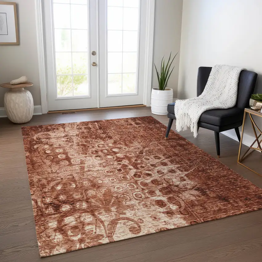 Orange Ikat Washable Non Skid Indoor Outdoor Area Rug Photo 8