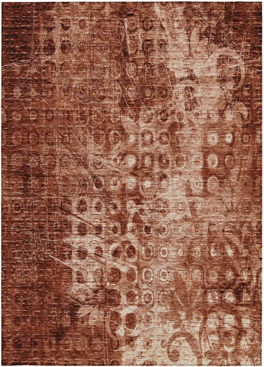 Orange Ikat Washable Non Skid Indoor Outdoor Area Rug Photo 6